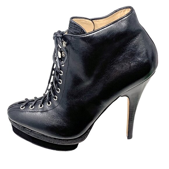 Ann‎ Taylor Axia Black Leather Platform Corset Stiletto Booties **NWOB - Picture 2 of 12